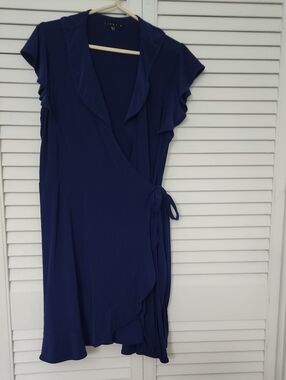 Tiana B. Royal Blue Wrap Mini Dress with Ruffle Sleeves